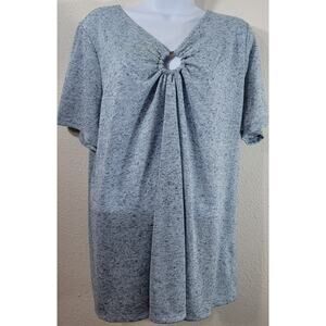 Lane Bryant Blue Marled V Neck Top 18 20 Lightweight Short Sleeves Stretchy Soft
